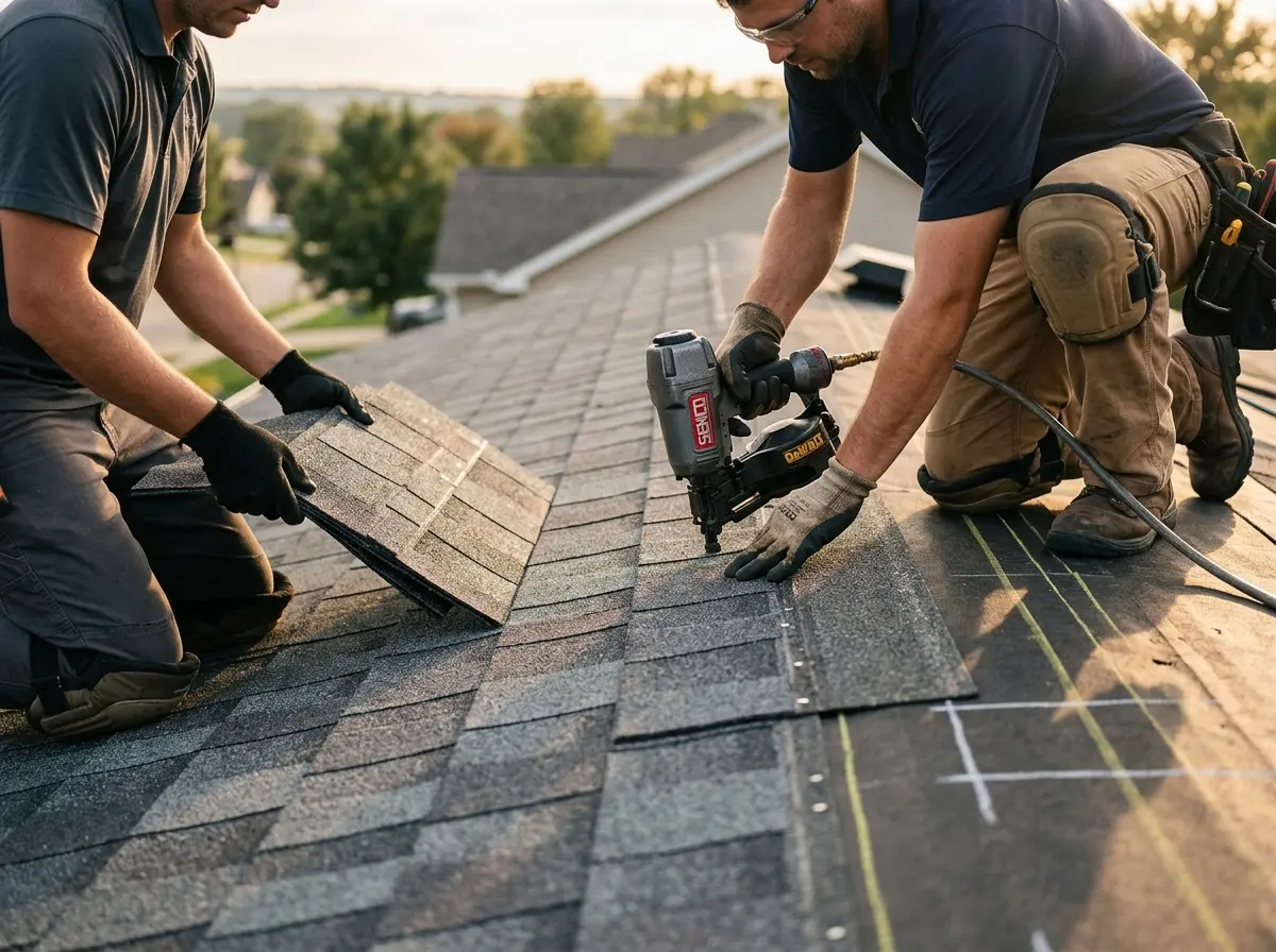 Professional roofer working on a residential roof in Sunland Park